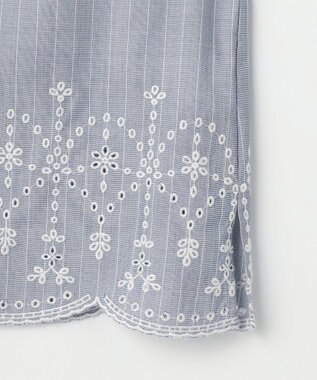 J.PRESS LADIES S ストライプ×エンブロイダリー クルーネック ブラウス ネイビー×ホワイト系