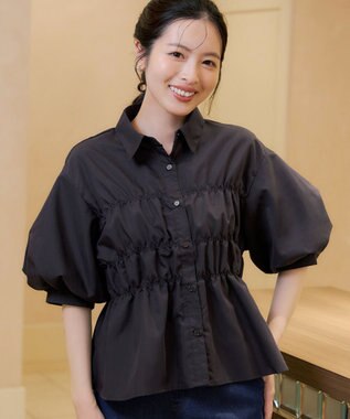 Tiaclasse シャーリングパフスリーブブラウス