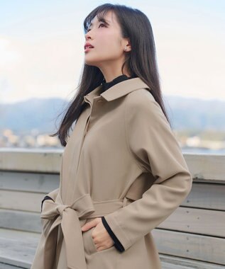 Tiaclasse ステンカラーフレアミドルコート ベージュ