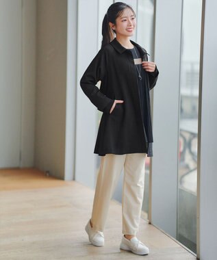 Tiaclasse ステンカラーフレアミドルコート ブラック