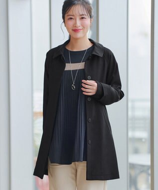 Tiaclasse ステンカラーフレアミドルコート ブラック