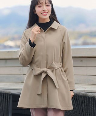 Tiaclasse ステンカラーフレアミドルコート ベージュ