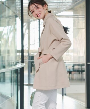 Tiaclasse ステンカラーフレアミドルコート グレージュ