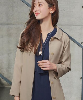 Tiaclasse ステンカラーフレアミドルコート ベージュ