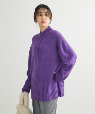 Green Parks 洗えるモックネックニットプルオーバー Purple