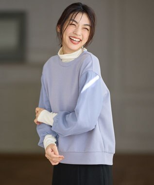 ANY L 【洗濯機可】チュールコンビダンボールプルオーバー ブルーグレー