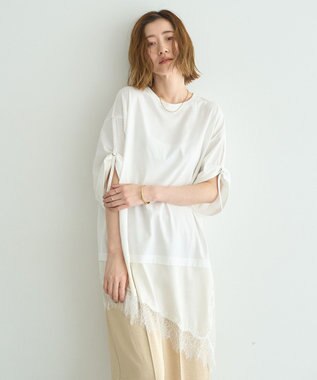 YECCA VECCA ドロストスリーブヘムレースTee