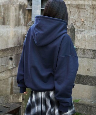 WEGO 裏起毛グラフィックビッグプルパーカー ネイビー