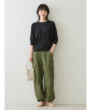 AMERICAN HOLIC ＵＶカットラグラン５分袖ニットプルオーバー Black