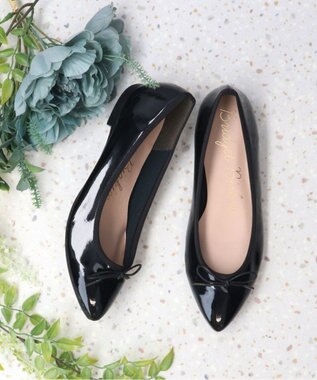 Bridget Birkin 【Bridget Birkin】ポインテッドリボンレインフラットパンプス ブラックエナメル