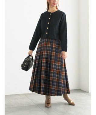 Te chichi チェックアソートロングプリーツスカート ネイビー