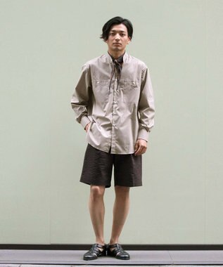 KASHIYAMA GIZA 100/2 バンドカラーシャツ スモークカーキ