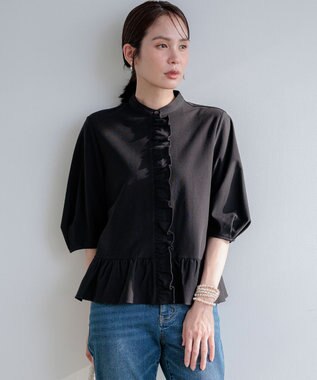 組曲 S 【先行予約・WEB限定】ツイルジャージーフリル カットソー ブラック系