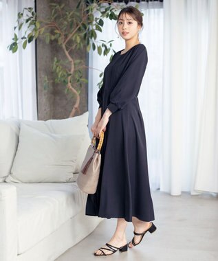 Tiaclasse L 【洗える】シンメトリープリーツワンピース ネイビー