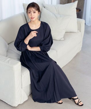 Tiaclasse L 【洗える】シンメトリープリーツワンピース ネイビー