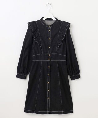 Feroux 【洗える】デニムミディ ワンピース ブラック系