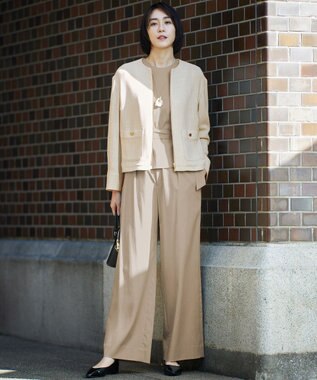 自由区 【洗える】ライトカラミノーカラー ジャケット ベージュ×オフ