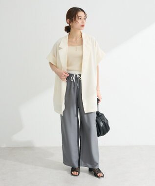 Green Parks 接触冷感ウエストレイヤードツイルパンツ Dark Navy