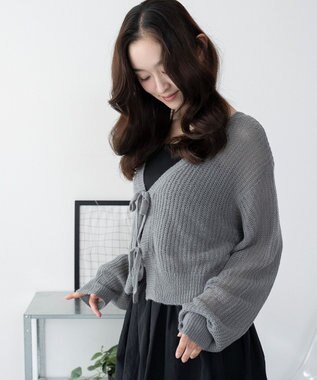 WEGO 【25年秋冬新作】モヘアタッチ2WAYリボンカーデ グレー