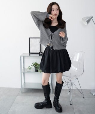 WEGO 【25年秋冬新作】モヘアタッチ2WAYリボンカーデ グレー