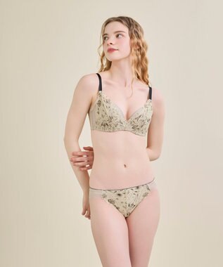 une nana cool さあわたし レース 脇高ブラジャー MADE WITH LIBERTY FABRIC ベージュ×ブラック