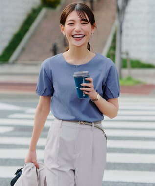 Tiaclasse 【UVケア・接触冷感】“あまラク” タックパフスリーブカットソートップス ブルー