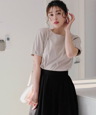 Tiaclasse 【UVケア・接触冷感】“あまラク” タックパフスリーブカットソートップス グレージュ