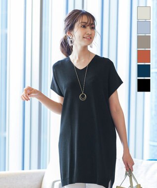Tiaclasse L 【洗える】さらりと肌離れの良いフレンチスリーブニットチュニック