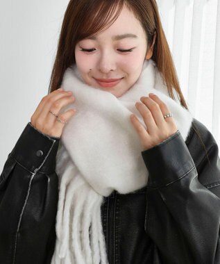 WEGO 【マフラー/ユニセックス着用】ワイドフリンジストール オフホワイト