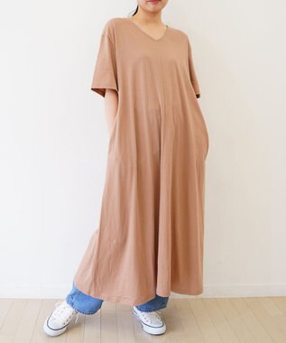 TOQUE 〈大草直子さんアドバイザー〉 【天然素材】タンギス コットン天竺 半袖ワンピース モカ