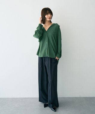 YECCA VECCA バックギャザーロングシャツ Green