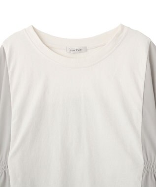 Green Parks ７分袖サイドシャーリングドッキングプルオーバ Off White