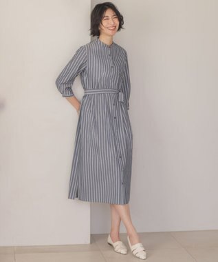 J.PRESS LADIES S TC ハイカウントストライプ シャツ ワンピース チャコールストライプ系