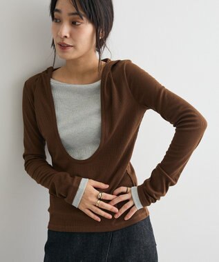 CRAFT STANDARD BOUTIQUE レイヤード風フード付きプルオーバー Brown