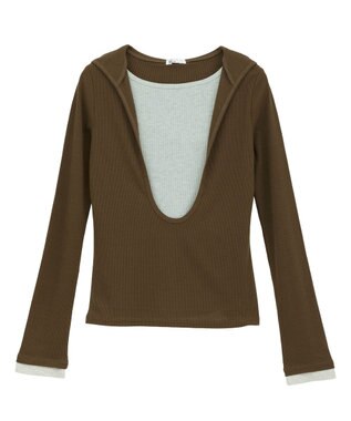 CRAFT STANDARD BOUTIQUE レイヤード風フード付きプルオーバー Brown