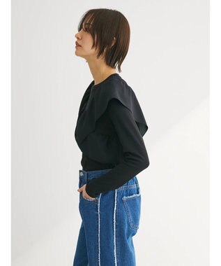 Green Parks ・ＳＵＧＡＲ　ＳＰＯＯＮ　アシンメトリーフリルロンＴＥＥ Black