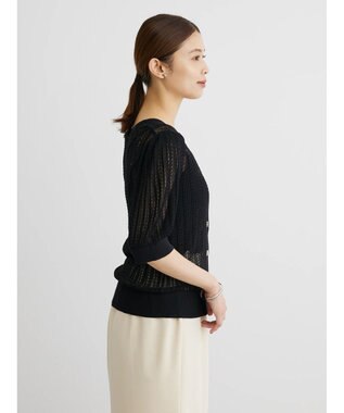 Green Parks すかし柄コンパクトシアーカーディガン Black