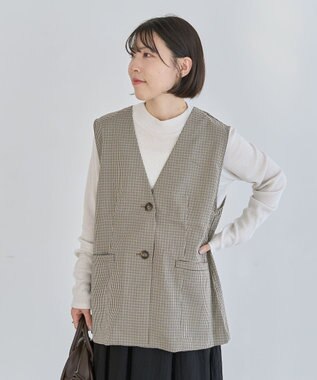 Green Parks ノースリーブチェックジレ Black