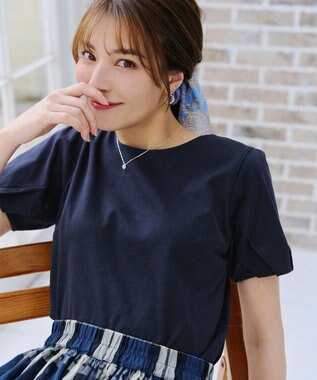 Tiaclasse 【UVケア・接触冷感】“あまラク” タックパフスリーブカットソートップス ネイビー