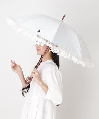 MOONBAT 【遮光/晴雨兼用日傘】POLO RALPH LAUREN(ポロ ラルフローレン) エンブフリル 長傘 遮熱 UV オフホワイト