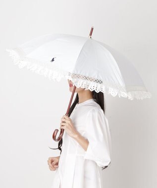 MOONBAT 【遮光/晴雨兼用日傘】POLO RALPH LAUREN(ポロ ラルフローレン) エンブフリル 長傘 遮熱 UV オフホワイト