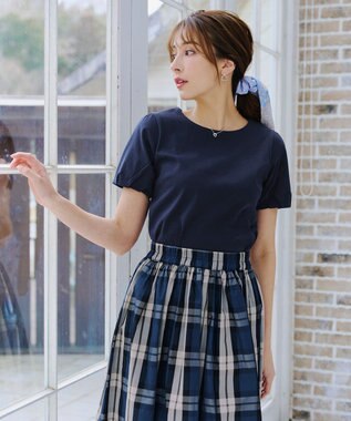 Tiaclasse 【UVケア・接触冷感】“あまラク” タックパフスリーブカットソートップス ネイビー