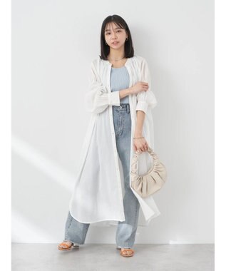 earth music&ecology コットンボイルギャザーワンピース Off White