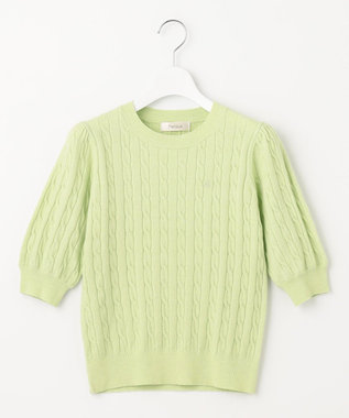 Feroux 【洗える】カラーケーブル ニット ライトグリーン系