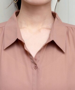 Tiaclasse L 【洗える】フレンチスリーブシャツチュニックブラウス ライトピンク