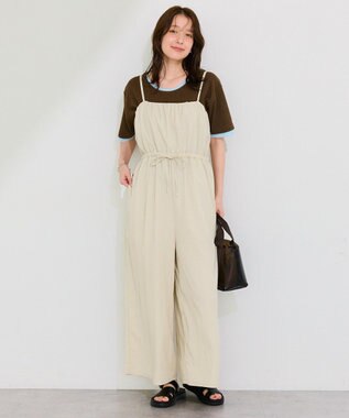 Green Parks 胸元バルーンワイドシルエットサロペット Light Beige