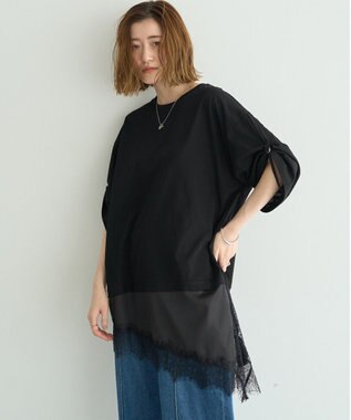 YECCA VECCA ドロストスリーブヘムレースTee