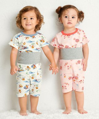 MIKI HOUSE HOT BISCUITS 【80-120cm】 リゾートビーンズ 腹巻き付き タック天竺素材 半袖パジャマ マルチカラー