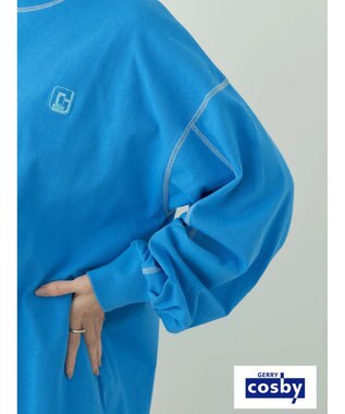 earth music&ecology Ｃｏｓｂｙ×ｅａｒｔｈ　配色ステッチロングＴシャツ Turquoise Blue