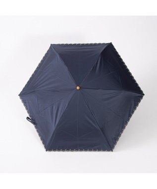 UNBILLION カシュネ cachenez /【晴雨兼用　日傘　UVカット率・遮光率100％生地使用 】PUフローラルラメ刺繍ミニ折りたたみ傘 ネイビー